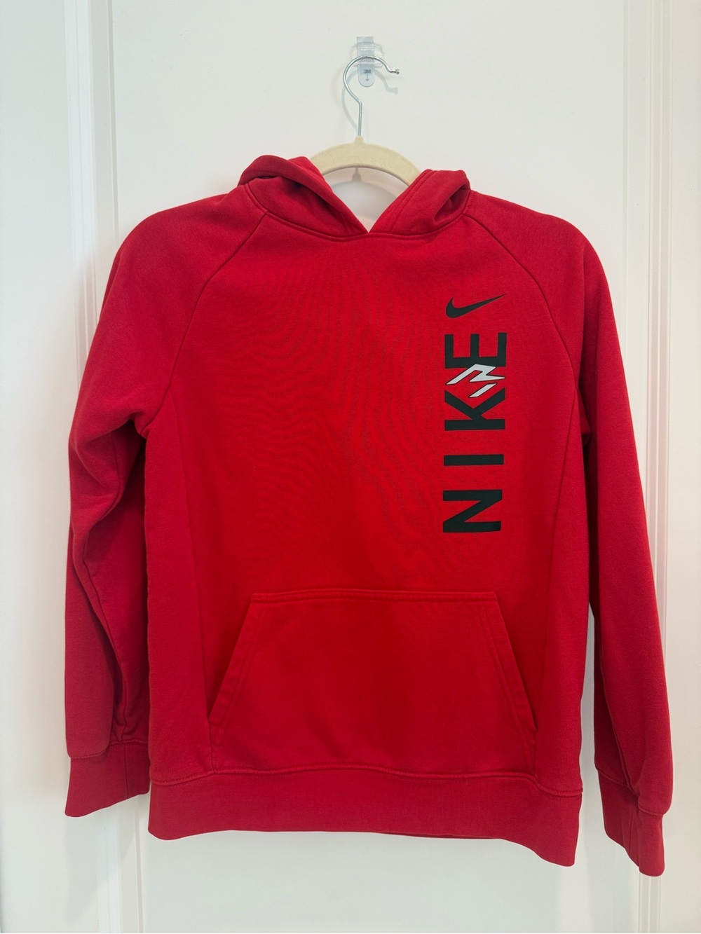 Nike Boys Red Crewneck Hoodie with Vertical Logo